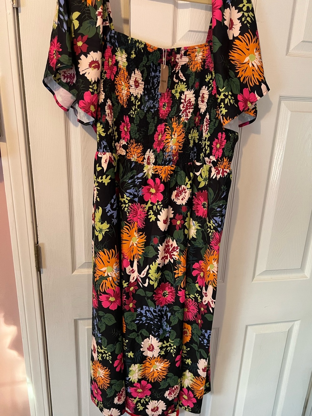 BloomChic Black Floral Smocked Dress with Multicolor Blooms🌷🌸🌻